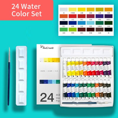 Professional12/18/24 Kleuren Aquarel/Gouache Verf 5Ml Buizen Wasbare Tekening Pigment Hand-Geschilderd verf Voor Art Diy: 24 watercolor paints