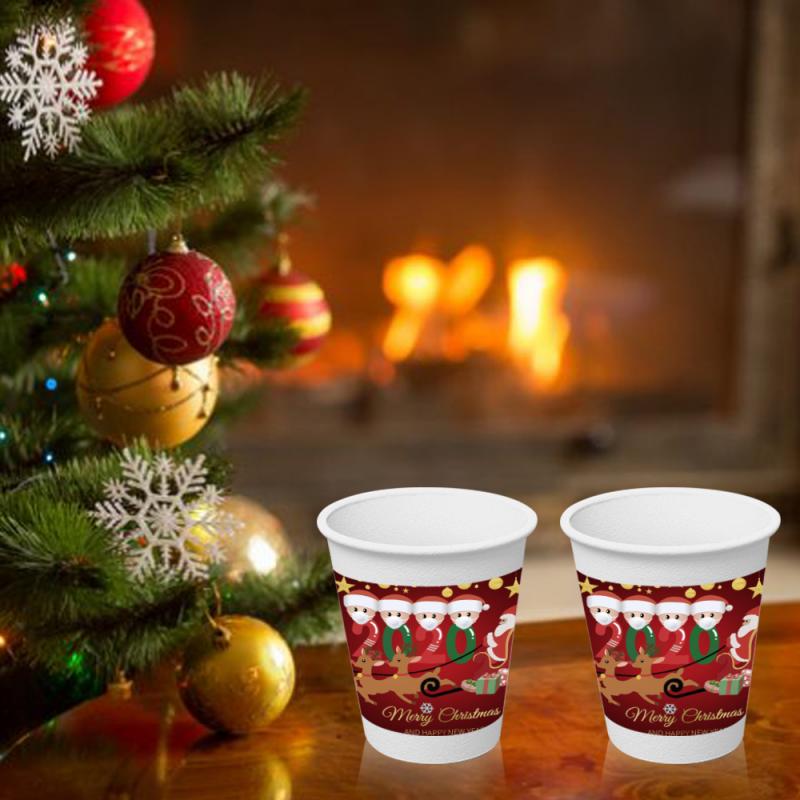 10 stücke Frohe Weihnachten Einweg Tasse Santa Claus Tragen Masken Familie aufbringen Einweg Pappbecher Weihnachten Party Nachtisch Tassen