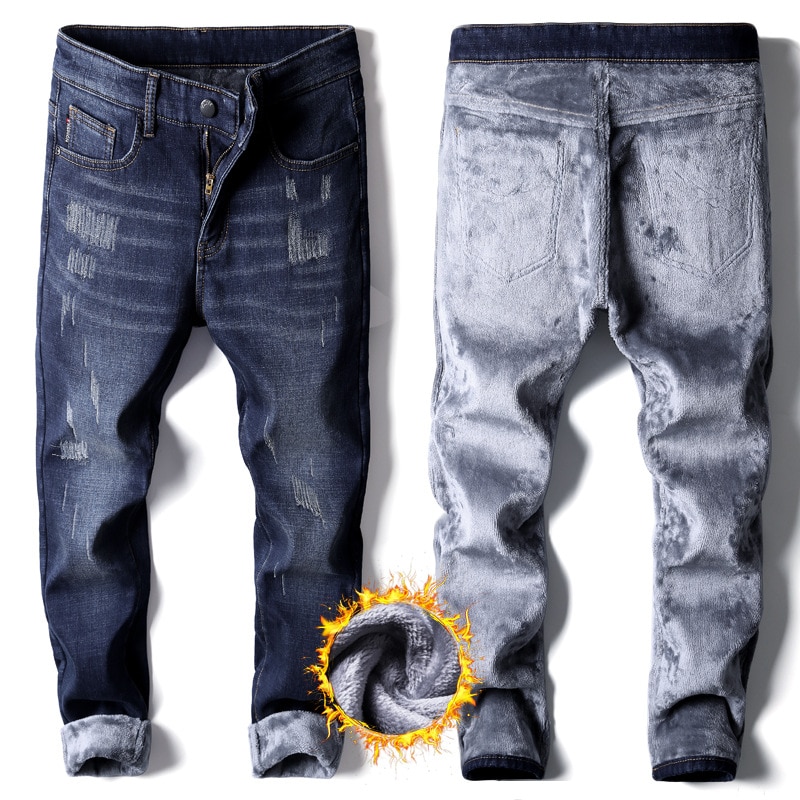 Neue Männer Mehr Verdicken Warme Jeans Herbst Winter Jeans Warme Beflockung Warme dünne Weiche Männer Jeans passen für: 8839 Blau / 29