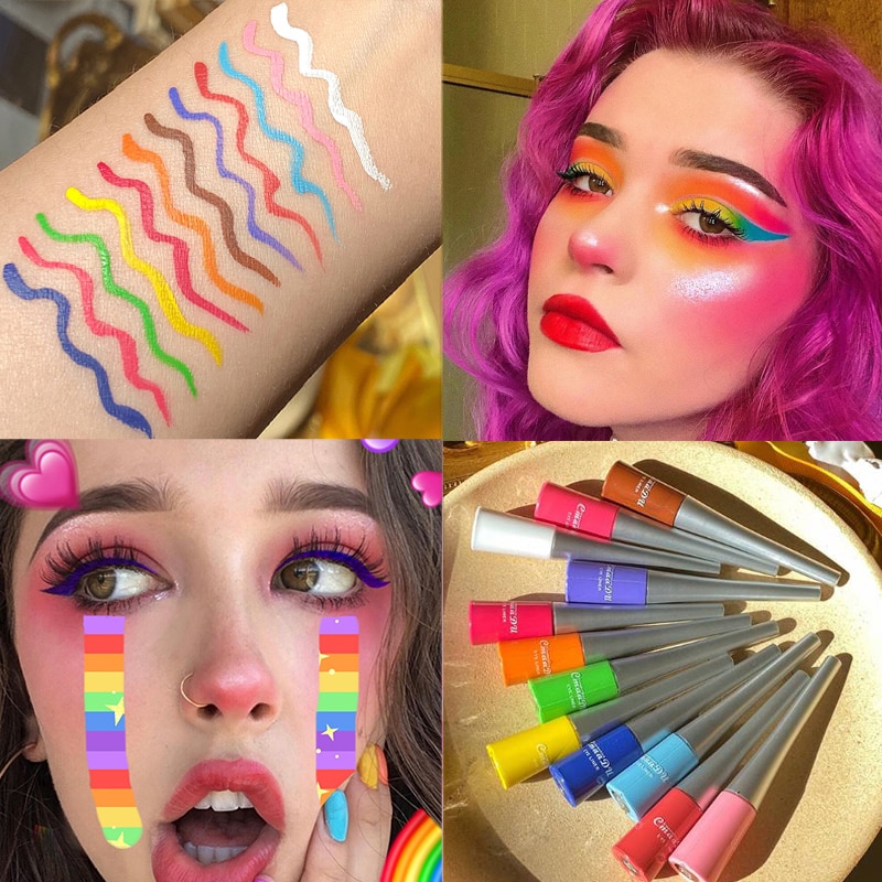 12 Kleuren Neon Vloeibare Eyeliner Potlood Waterdichte Kleurrijke Blauw Groen Geel Wit Eye Liner Pen Vrouwen Make-Up Ogen Cosmetica