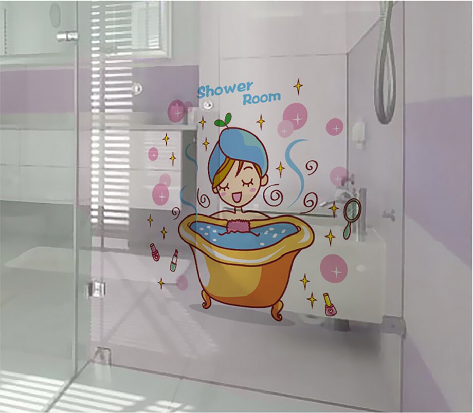 Lovely girl in the bath Glass Door wall sticker Shower Waterproof bathroom Home Decoration Art Decals Stickers wallpaper