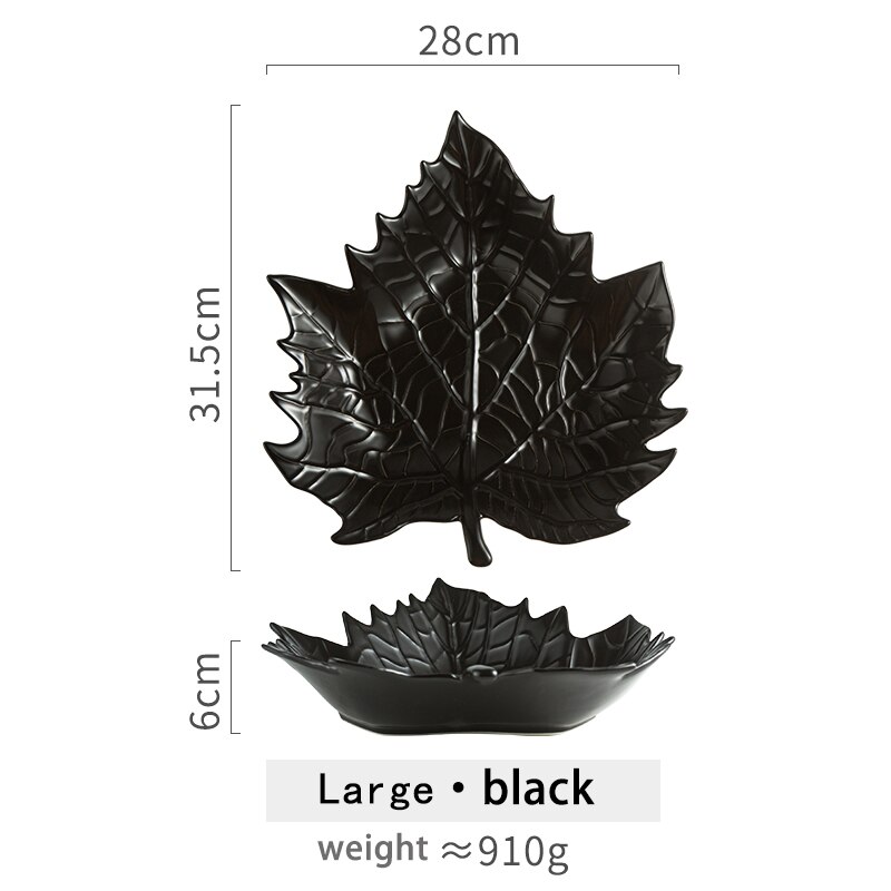 Creatieve Keramische Esdoornblad Plaat Snack Dessert Cake Candy Moer Schotel Fruit Salade Porselein Sleutel Sieraden Thuis Decoratieve Lade: Large black