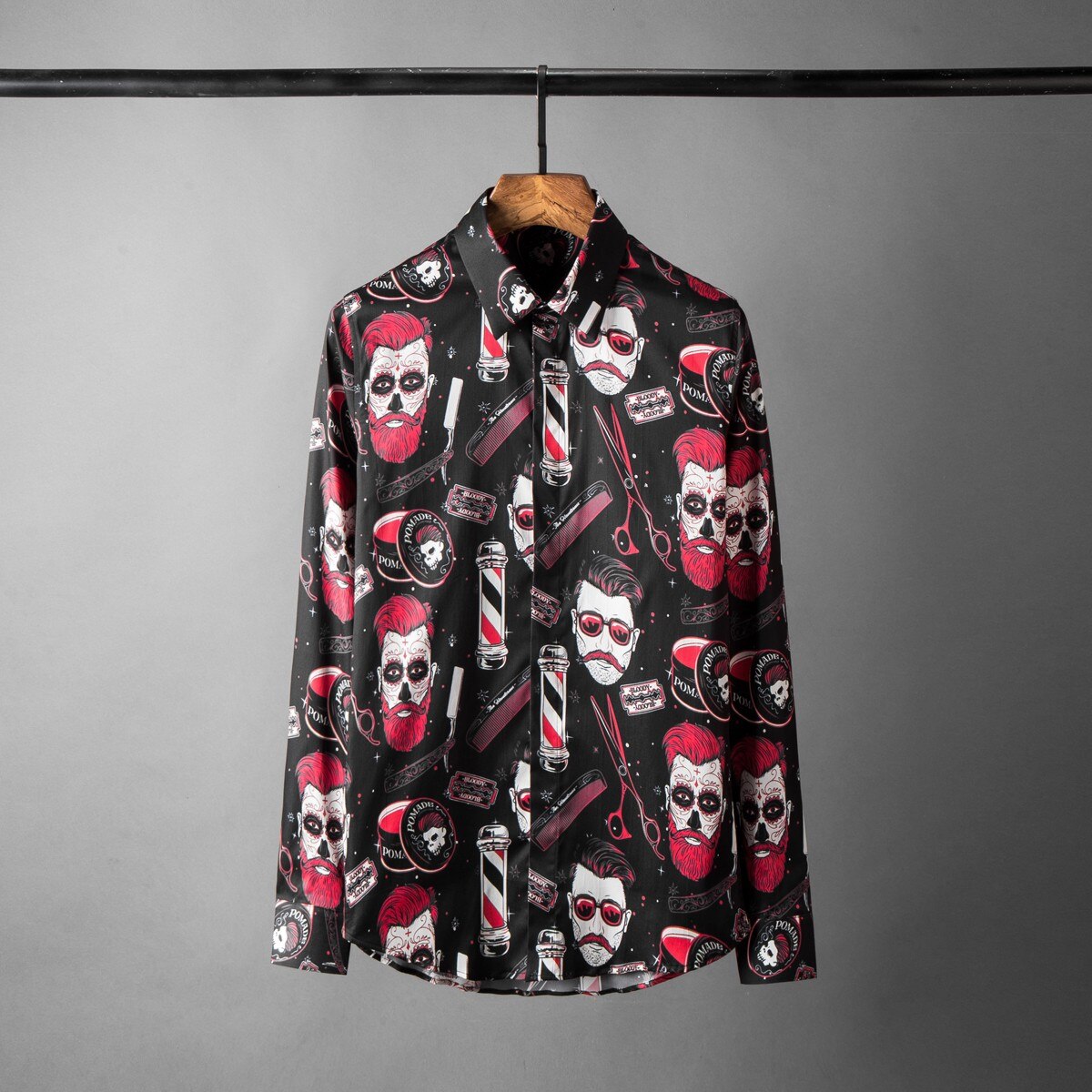 Heren overhemd luxe allover print feest heren overhemden lange mouwen slim fit overhemd heren plus size heren overhemden