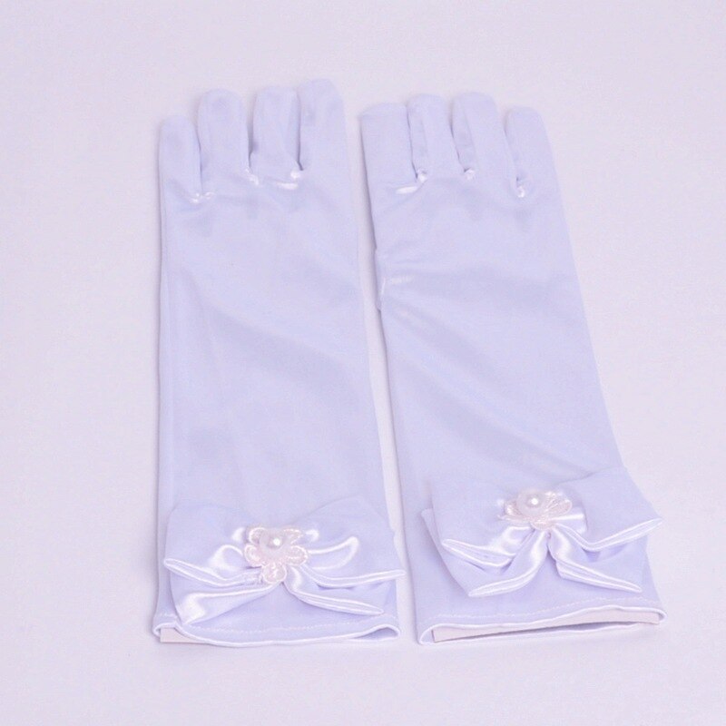 Meisjes Prachtige Satijn Fancy Handschoenen voor Speciale Gelegenheid Jurk Formele Bruiloft Pageant Party Korte Meisjes Handschoenen Prinses Jurk: white long