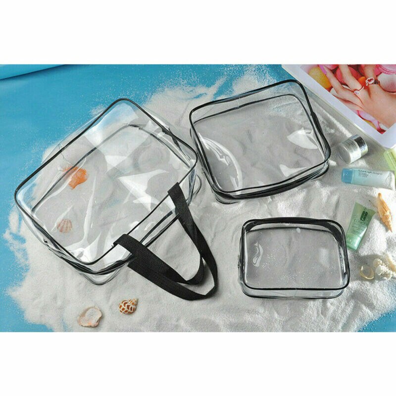 Femmes hommes Transparent PVC gelée sac voyage fermeture éclair cosmétique maquillage sac fourre-tout 3 taille