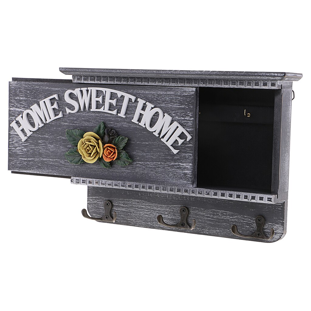 Wooden Key Holder Box 7 Hooks Wall Mounted &amp; Tabletop Key Guard Storage Organizer Handmade Hallway Entryway Home Decor: A