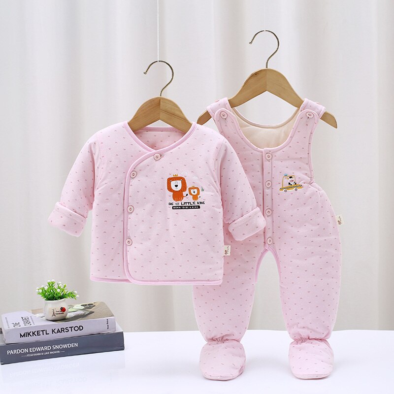 Pasgeboren Jongen Meisjes Kleding Set Lente Winter Baby Jassen + Bib Overalls Baby Jongens Kleding Bobysuit Katoenen Baby Kostuum: Roze