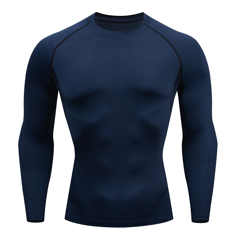 Plus Size Mannen Compressie Sport T-shirt Top Lange Mouwen Gym Running Kleding Fitness Strakke Sportkleding Wandelen Sweatshirt: Navy blue / Xxxl