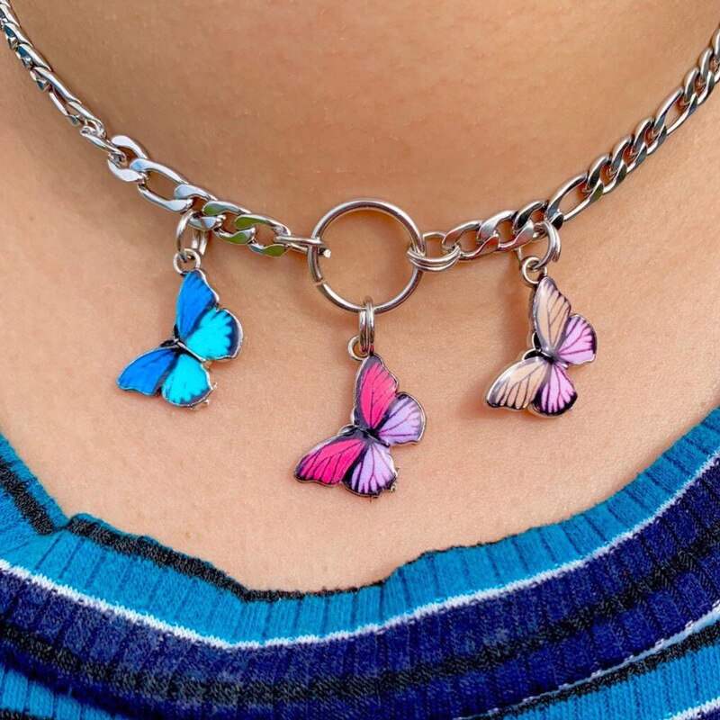 Vlinder hanger choker ketting sieraden op de nek roestvrij staal sieraden vrouw e-girl stijl dames accessoires: Default Title