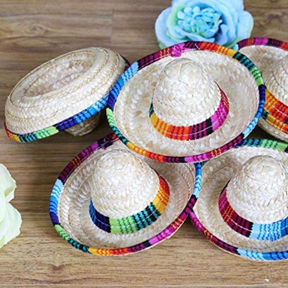 Mini chapeaux de paille naturelle 3 nuits folles, fournitures de fête de bureau , Mini chapeau mexicain, décor de fête d&#39;anniversaire de carnaval # S2R
