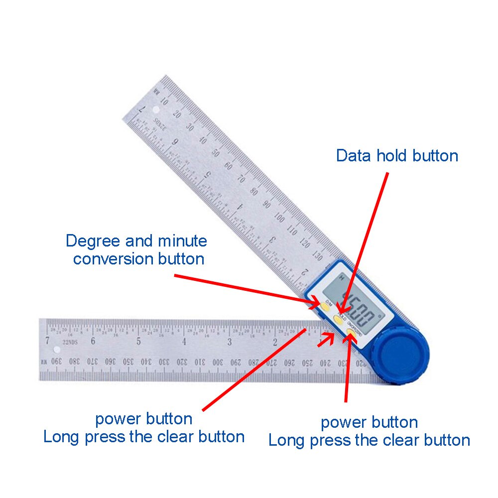 360 Degree Stainless Steel Digital Angle Finder Ruler Measure Angle Length Digital Ruler Protractor Measure Tool Metric Imperial