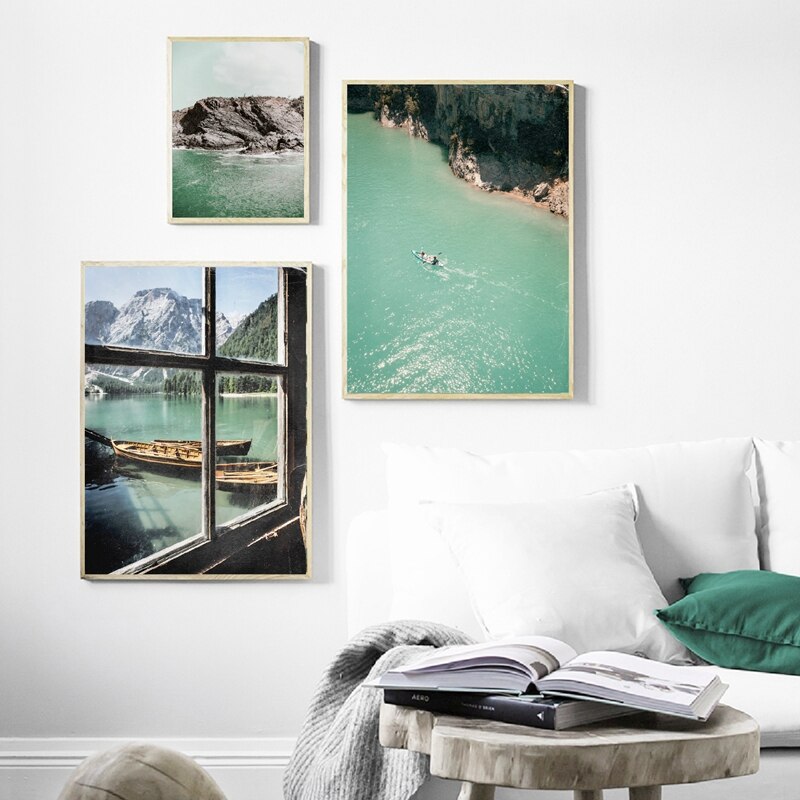 Natural Scenery Mountain Photography Posters and Prints Lake View Teal Gallery Wall Art Painting Pictures Home Room Decor