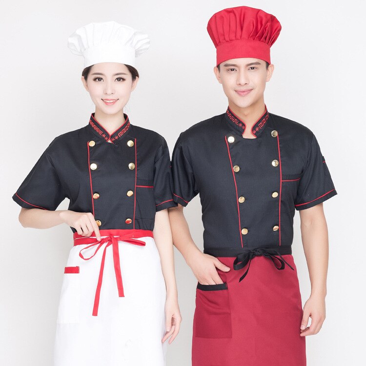 Summer short-sleeved breathable double-row restaurant chef jacket kitchen kitchen suit man man woman cook uniform: XXXL