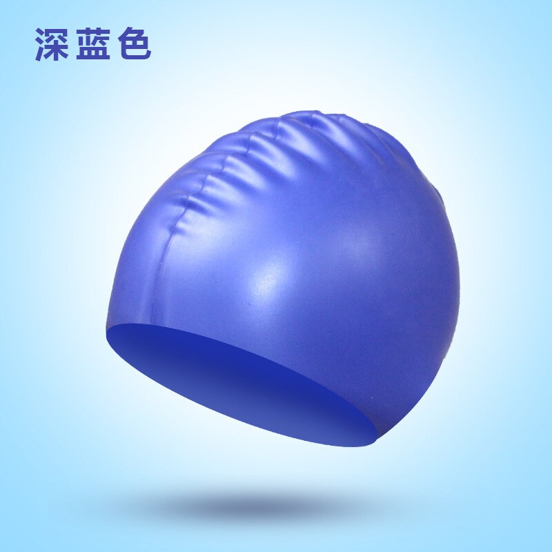 Adult Silicone Swimming Cap Solid Rubber Silicone Men Women Waterproof Petal Swim Pool Caps Protect Teens Diving Hat: Dark Blue