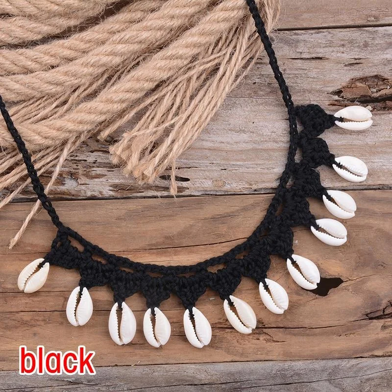 Collar de conchas bohemias para mujer, Gargantilla de cadena de cuerda tejida a mano, collares de cuentas de playa de verano, joyería: Color acero