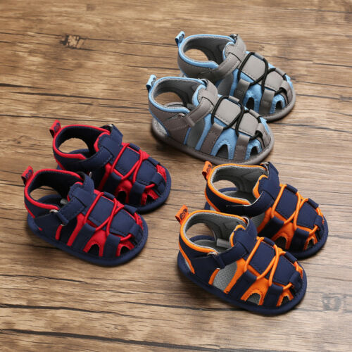 Mærke sommer toddler nyfødt baby dreng sandaler bløde vandresko patchwork hule prewalker sandaler 0-18m us