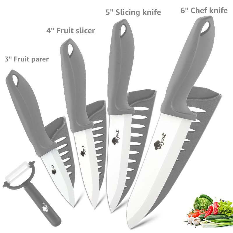 Myvit Ceramic Knife 3 4 5 6 inch Kitchen Knife Utility Slicing Fruit Vegetable Zirconia White Blade Chef Knives: gray 3456 inch