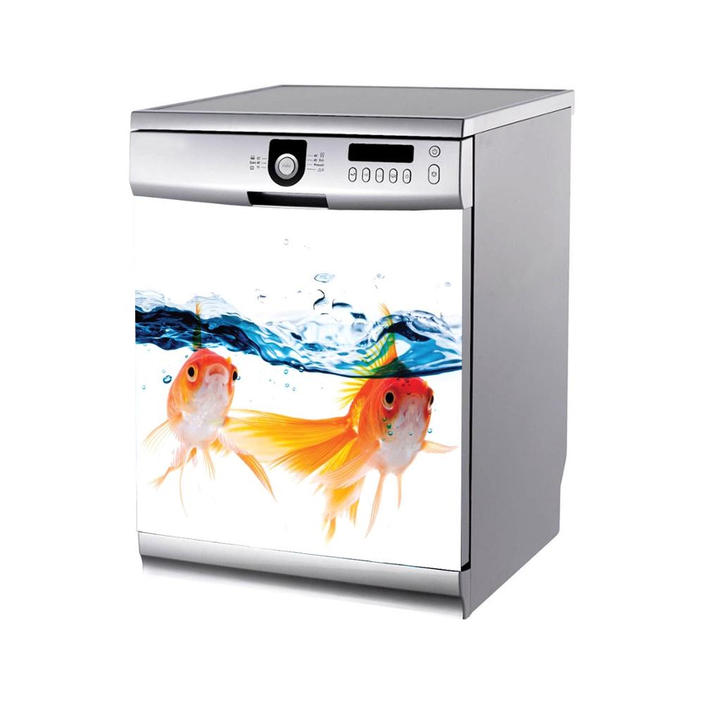 3D Golden Fishes SelfAdhesive Dishwasher Refrigerator Freeze Sticker Kid's Art Fridge Door Cover Wallpaper