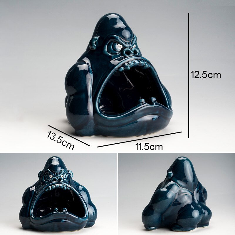 Cute Cartoon Small Animal Ashtray Gorilla Anti-Fly Ash Ceramic Household Living Room Car Ashtray: S-Blue