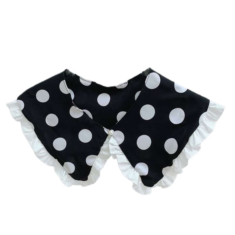 Kvinder søde flæser falsk krave rutet polka dot print aftagelig halskæde sjal halv skjorte lolita dekorative capelet: 1
