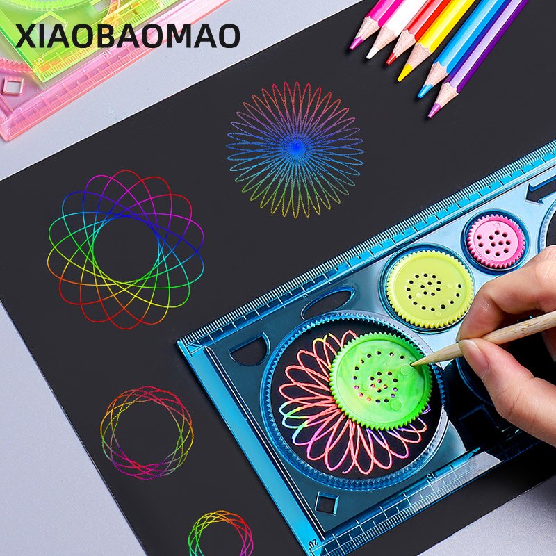 Pittura Righelli Disegno per Bambini graffiti FAI DA TE Multi-funzione Interessante puzzle Spirograph Righello di Plastica Rifornimento di Scuola Righello impostato
