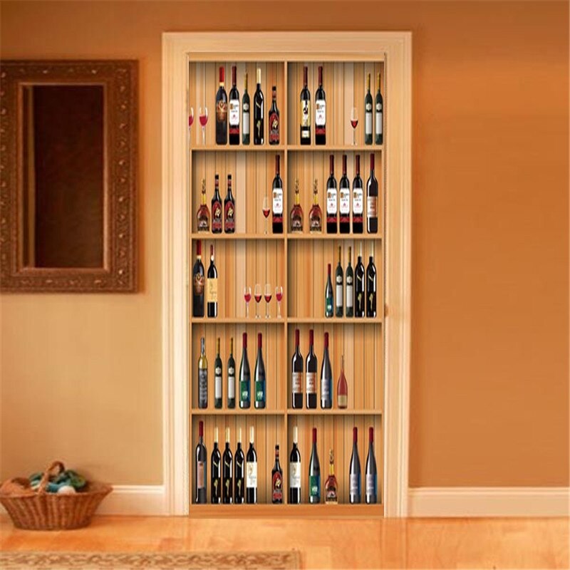 3d dør klistermærke moderne rødvinsskab tapet restaurant stue selvklæbende vandtæt klistermærke dør plakat