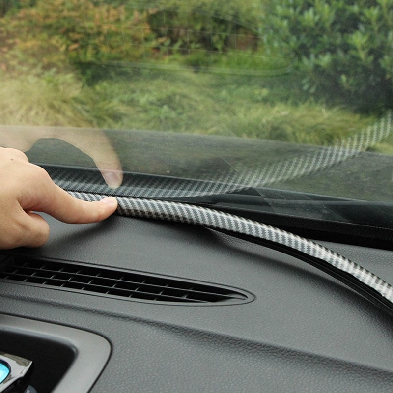1.6M Car Dashboard Edges Sealing Strip Carbon Fiber pattern Noise Insulation Interior Front Windshield Gap Sealing Rubber Strips