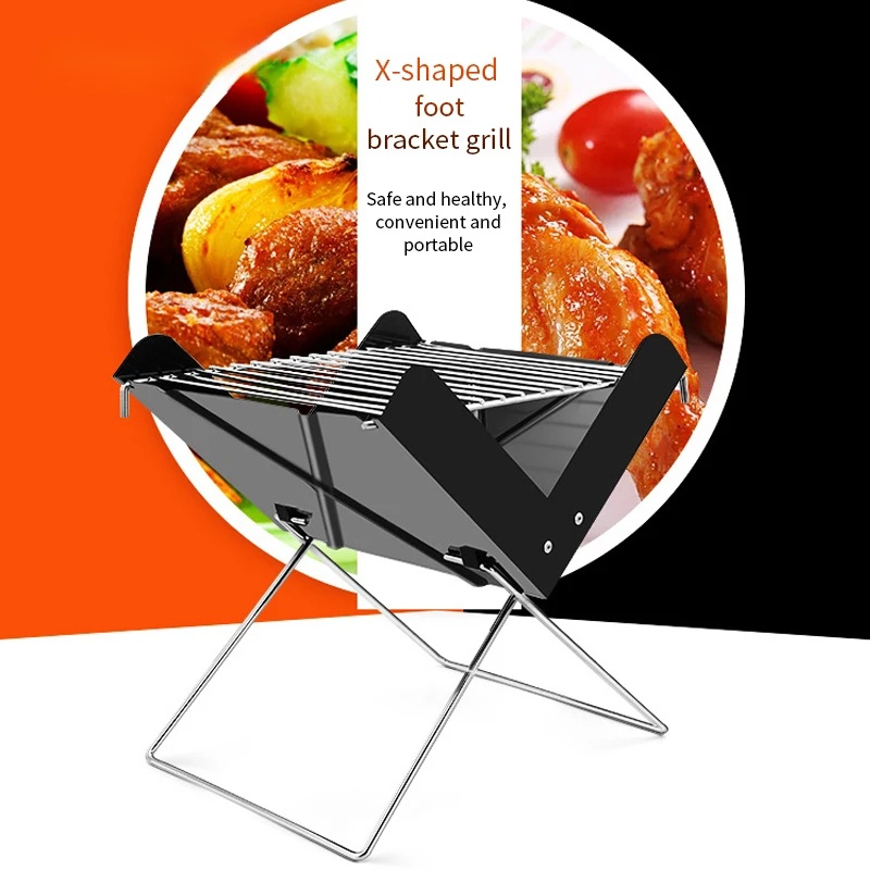 Bbq Grill Portable Foldable Barbecue Grill Charcoal Grill Outdoor Small Non-Stick Barbecue Wire X-Shaped Barbecue