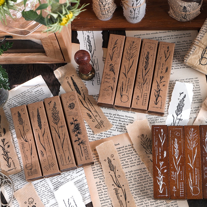 Langue végétale série rétro plante motif timbre bricolage en bois caoutchouc timbres pour Scrapbooking papeterie Scrapbooking Standard timbre