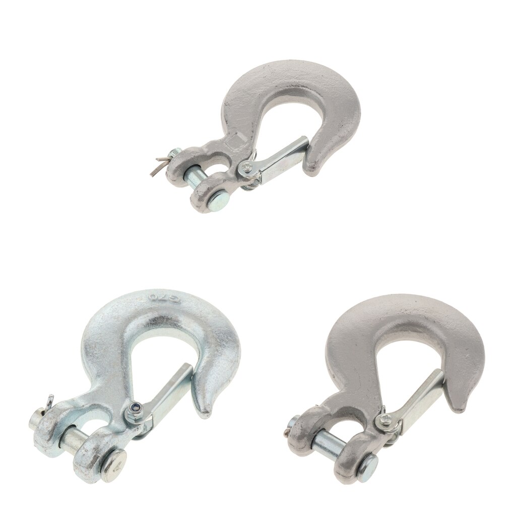 1/4" 5/16" 3/8" Winch Hook Rope Half-Link Clevis Safety Latch Swivel Steel