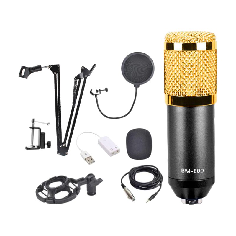 Condenser Microphone Bundle, BM-800 Mic Set for Studio Recording & Broadcasting-ABFN: Gold