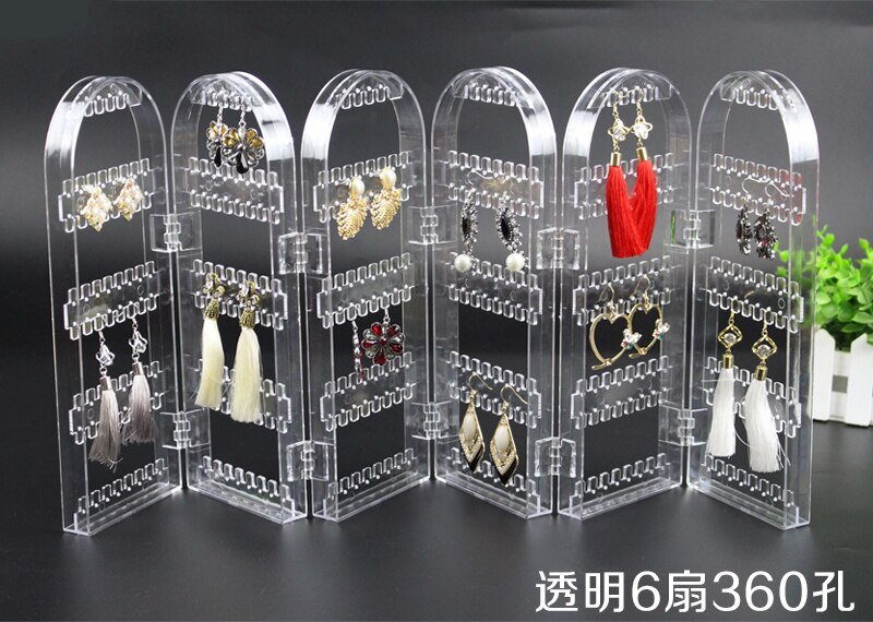 120/180/240/360holes Plastic Clear Earrings Studs Display Rack Folding Screen Earring Jewelry Display Stand Holder Storage Box: 6 clear-360 holes