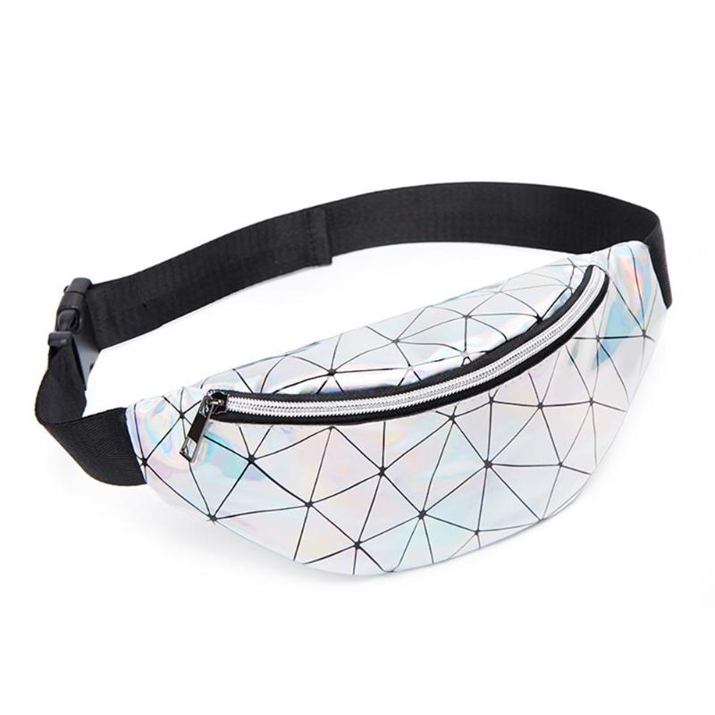 Géométrique holographique taille sacs femmes Fanny ceinture Packs poitrine téléphone pochette: Argent
