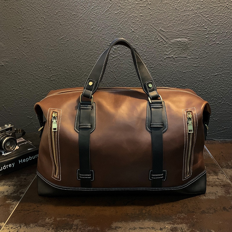 vintage mannen handbagage lederen hoge capaciteit boardingtas zakenreis korte haul bagage