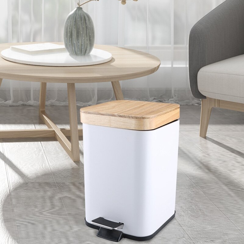 Poubelle à pédale cosmétique 3L avec couvercle en véritable poubelle de salle de bain en bambou avec fermeture douce petite poubelle blanche