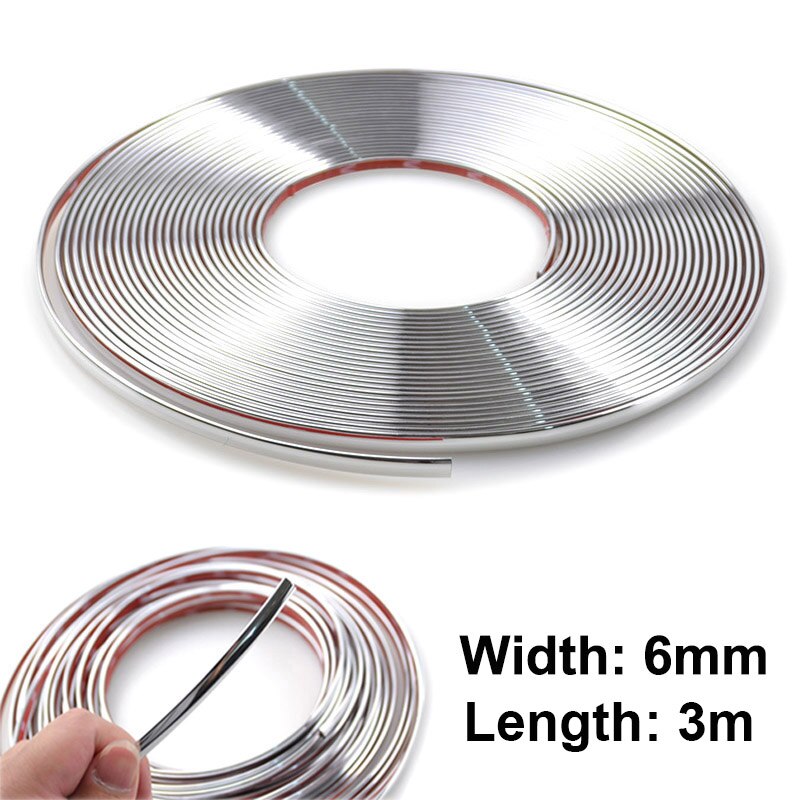 Dörrfönster spegel kropp gjutlist remsa klädsel dekoration skydd pvc 3m 6mm bil styling krom dekorativa remsor