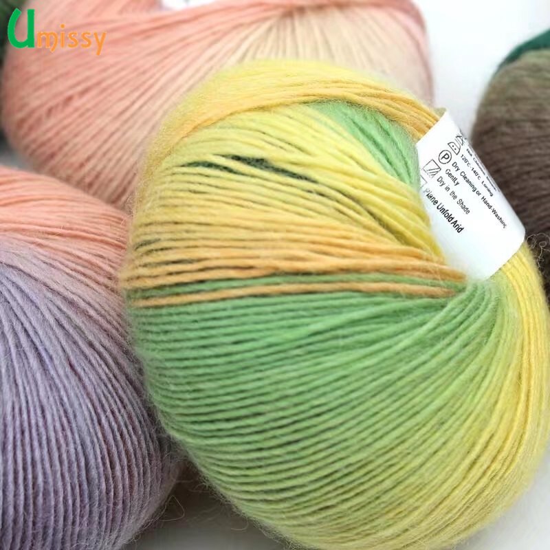 2pcs Cashmere Yarn Knitted Chunky Hand-Woven Woolen Rainbow Colorful Knitting Scores 100% Wool Yarn Needles Crochet Weave Thread
