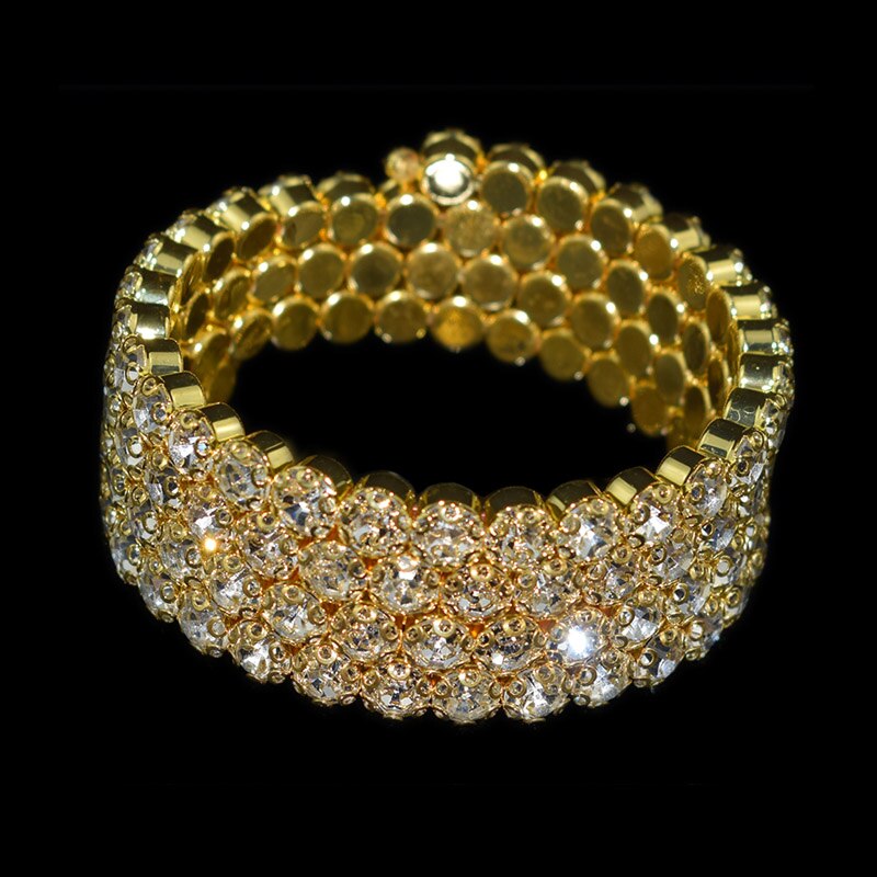 Moda luksusowe kobiety wielowarstwowe kryształowe kryształowe bransoletki bransoletki regulowane ślubne Pulseras biżuteria dziewczyna prezenty: 4 rows Gold