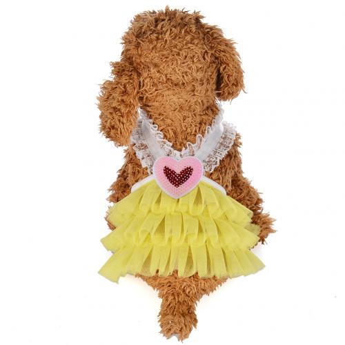 Haustier Hund Welpen Katze Herz V-ausschnitt Spitze Mädchen Kleid Weste Felsen Kleidung Sommer Bekleidung: Gelb / M