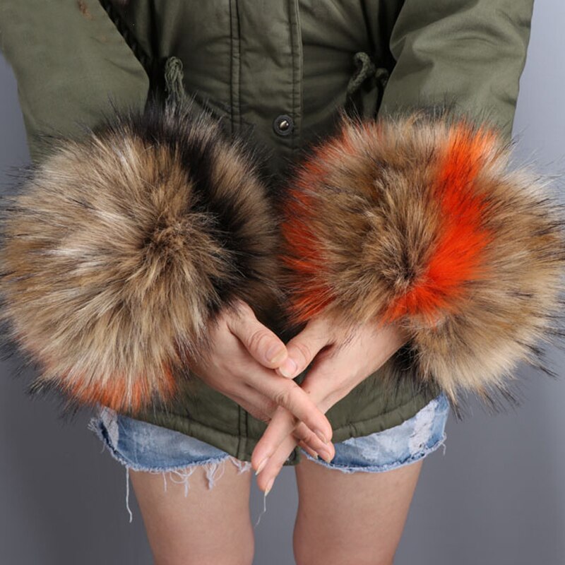 2 pezzi grande polsino in pelliccia da polso decorazione manica grande cappotto invernale manica anello mano pelliccia di volpe sintetica pelliccia grande maniche lunghe calde polsini scaldamuscoli
