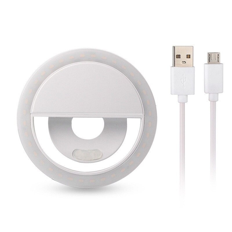 Universele Selfie Ring Lamp Flash Ring Licht Lichtgevende Usb Charge Led Ring Clip Voor Iphone Samsung Mobiele Telefoon Lens Selfie licht: white