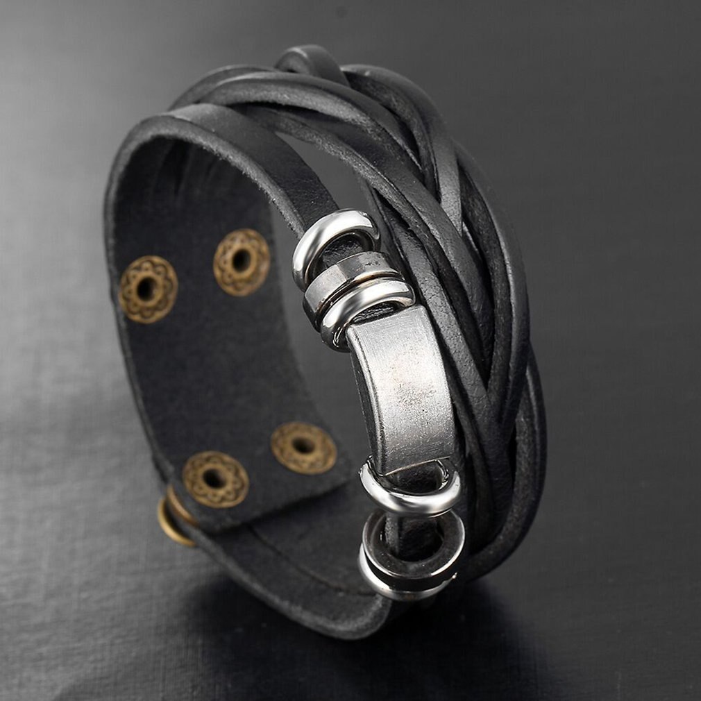 Leren armband heren geweven meerlaagse armband handgemaakte sieraden voor heren meerlaagse leren armband