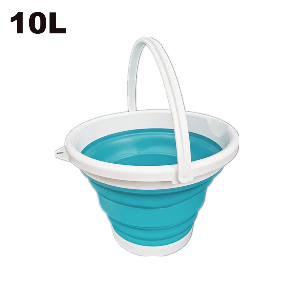 10L Collapsible Bucket 2.6 Gallon Foldable Portable Cleaning Silicone Bucket Space Saving Car Bucket for Garden Camping Fishing: White-Blue 10L