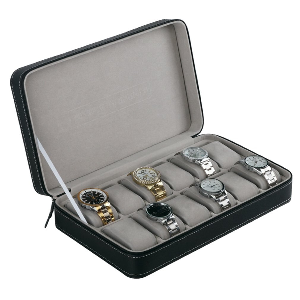 2/6/10/12 bælter læder / kulfiber urkasse smykker opbevaringsboks arrangør til øreringe ringe armbånd displayholder sag