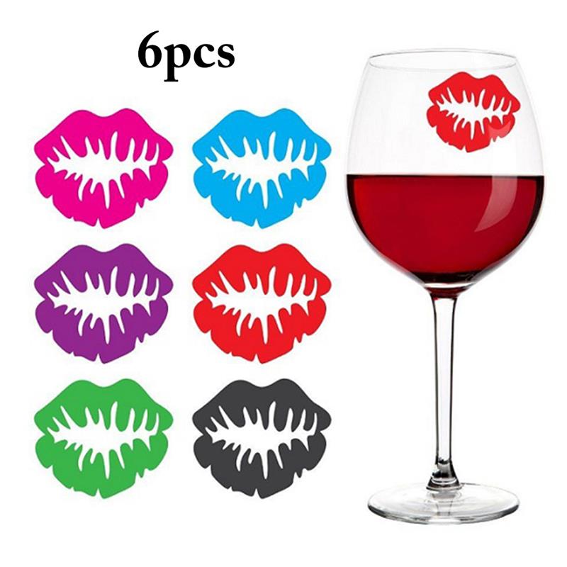 6 stks/set Creatieve Wijnglas Marker Lip Siliconen Wijnglas Marker Wijn Glas Tag Bar Accessoires Gereedschap Feestartikelen