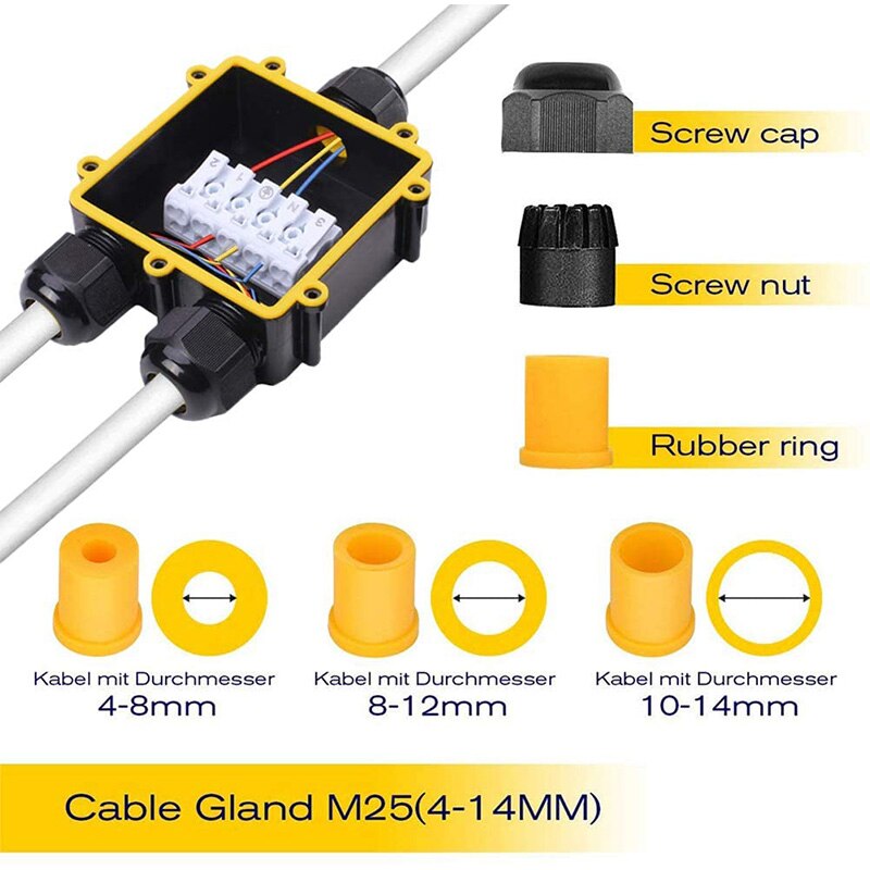 Waterdichte Aansluitdoos, IP68 Junction Box Waterdichte Buiten 3 Manier Junction Box Waterdicht Voor Tuin Verlichting Led