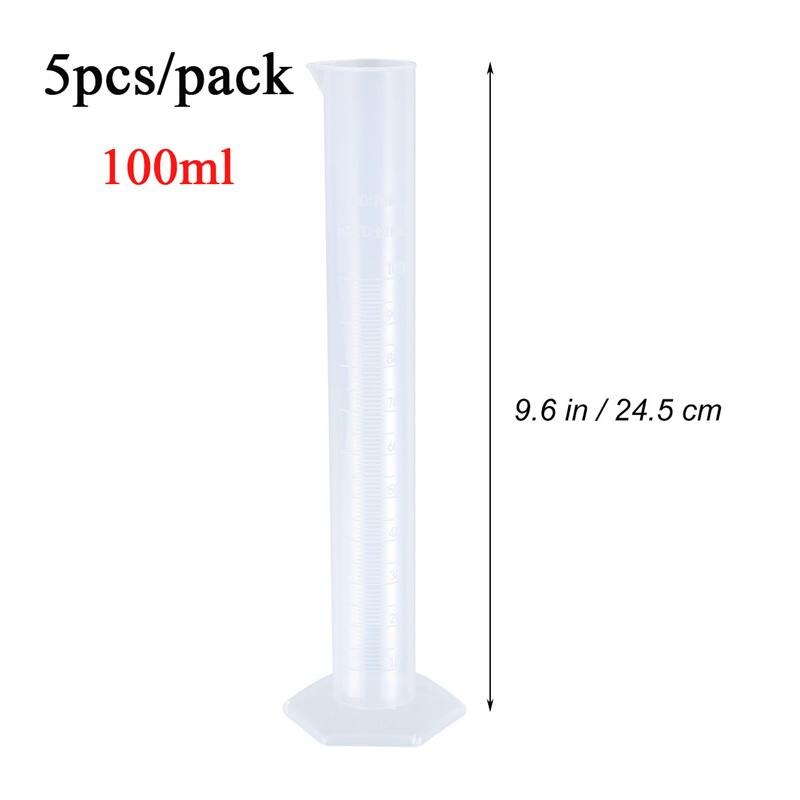 5Pcs 100Ml Plastic Afgestudeerd Cilinder Beker Wetenschap Afgestudeerd Cilinder Cups Meten Reageerbuis Fles Voor Laboratorium Thuisgebruik