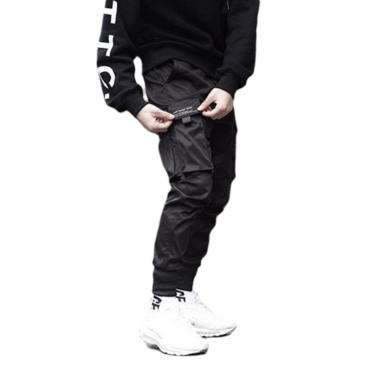 Men's Loose Cargo Pant Adjustable Straps Tapered Trousers with Multi Pockets Hip Hop Male Track Pants Joggers Trousers