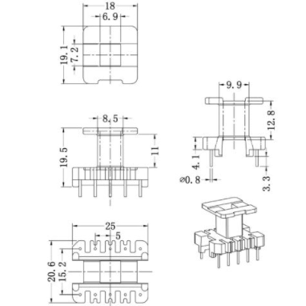 5 conjuntos ee25 5 + 5pin transformador bobina pc40 ferrite núcleo vertical