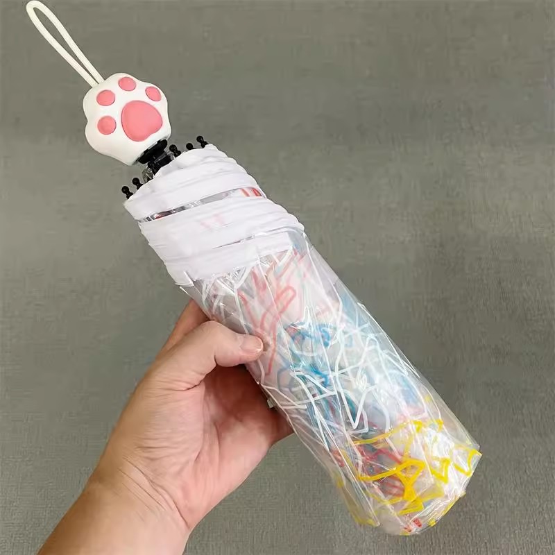 Paraguas coreano, lindos paraguas de gato, paraguas transparente de gato de flor de cerezo japonés, paraguas impermeables y a prueba de viento
